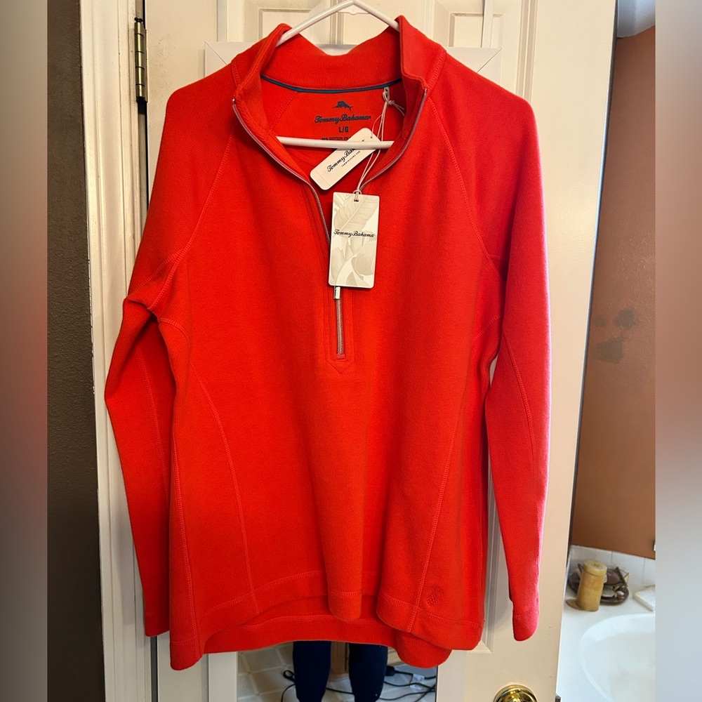Tommy Bahama Aruba Women’s Half-zip pullover. Deep coral. Size large